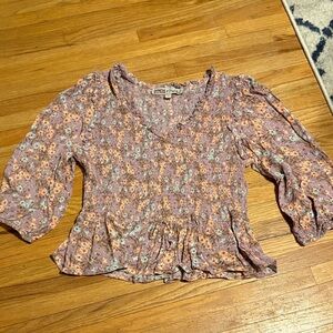 Anthropologie Floral Blouse in Purple and Orange